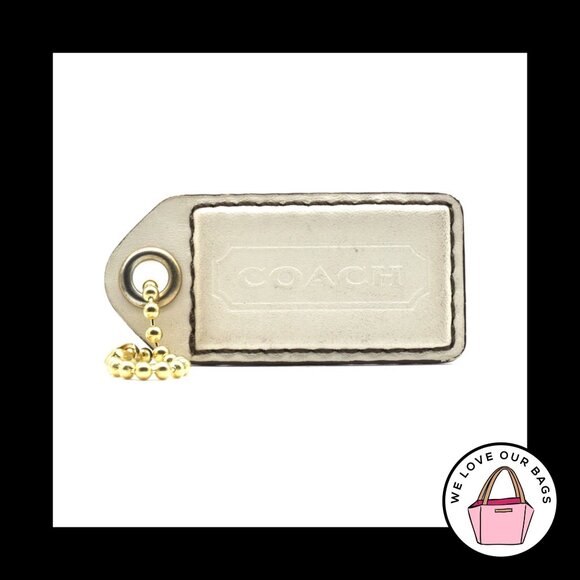 2.5" Large VINTAGE COACH White Leather Brass Key Fob Bag Charm Keychain Hang Tag - Picture 1 of 1